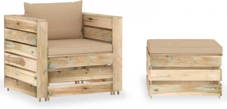 VIDAXL 2 delige Loungeset met kussens groen ge&#xEF, mpregneerd hout online kopen