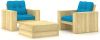 VIDAXL 3 delige Loungeset met kussens ge&#xEF, mpregneerd grenenhout online kopen
