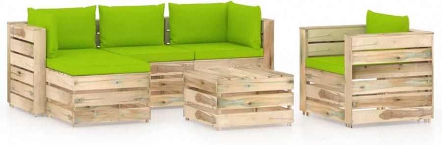 VIDAXL 6 delige Loungeset met kussens groen ge&#xEF, mpregneerd hout online kopen